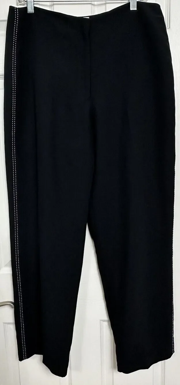 Apostrophe Women’s Black Lined Dress Pants Straight Leg Embroidered Side Size 16